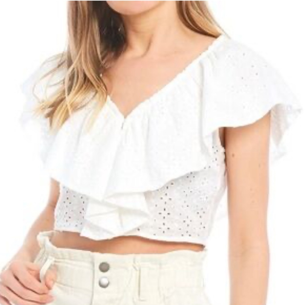 Gianni Bini White Ruffled Eyelet Blouse